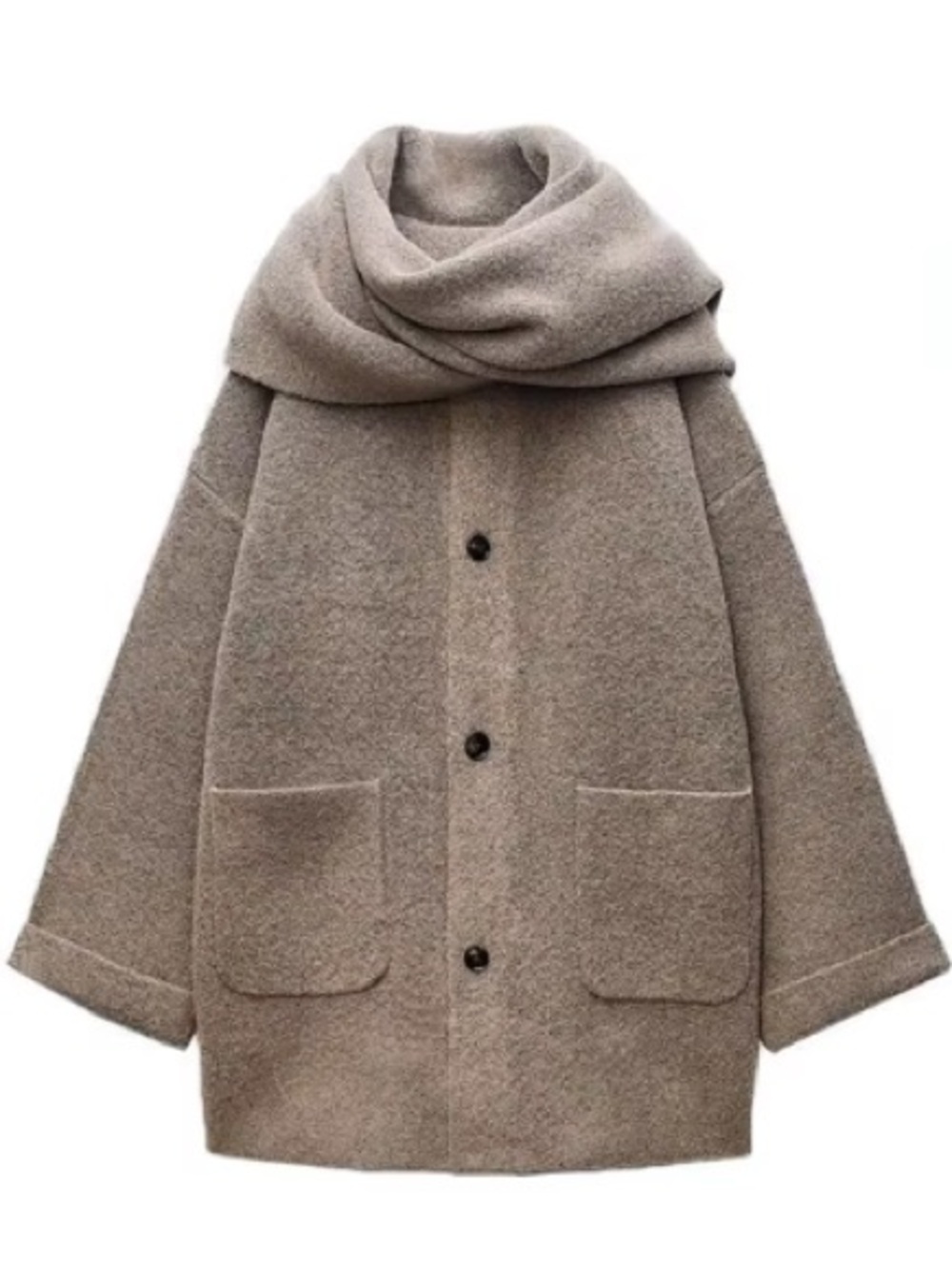 Zara Taupe Knit Coat with Attached Scarf